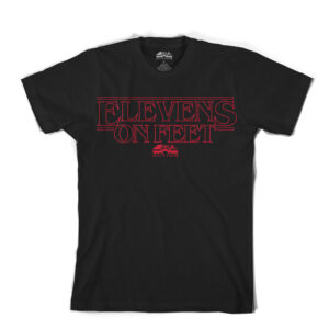 Elevens On Feet Black T-Shirt with Red Print